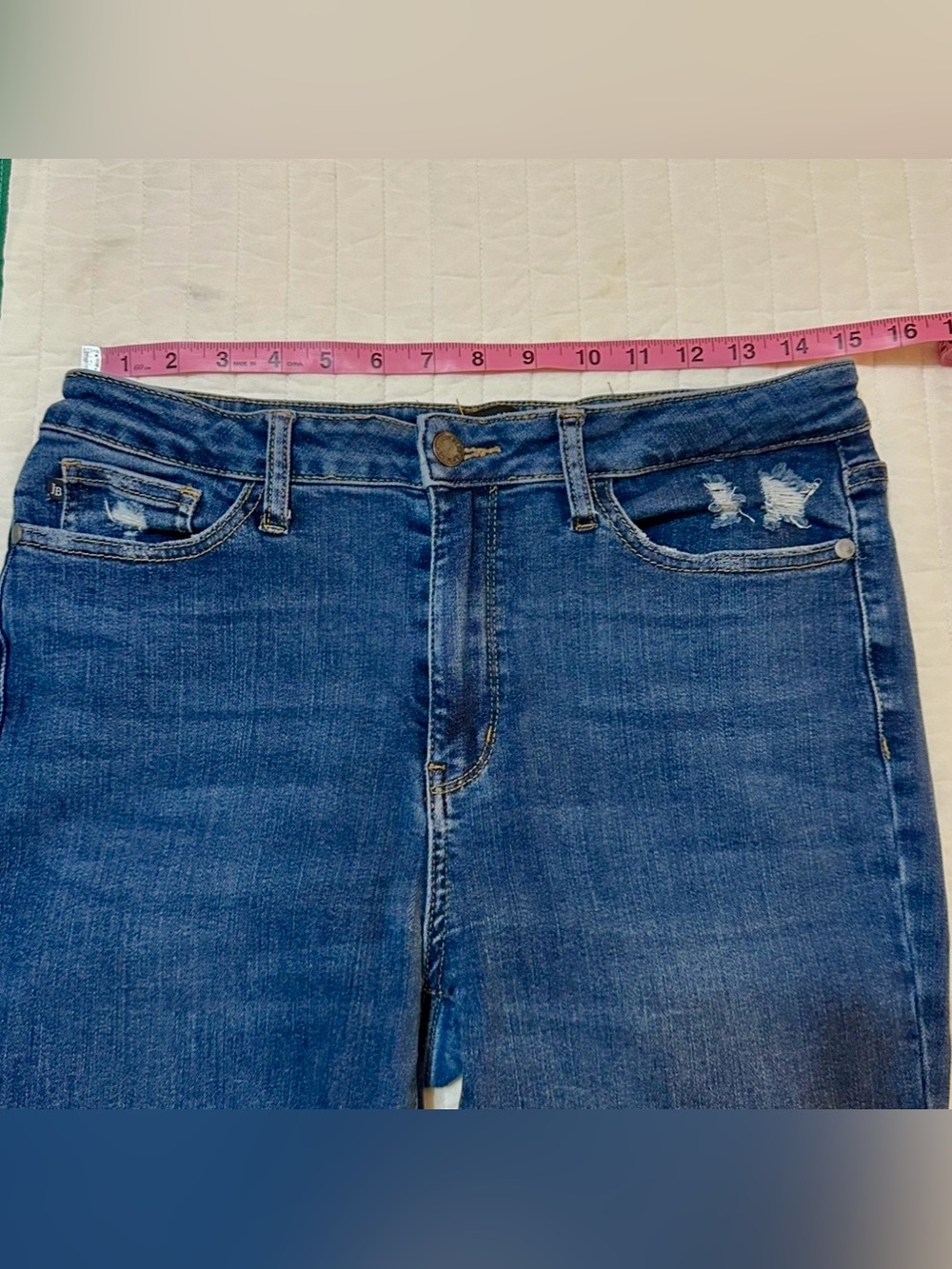 Judy Blue Slim Boot Distressed Mid Rise Stretch Blue Jeans Medium Wash Sz 11/30 - Picture 9 of 11